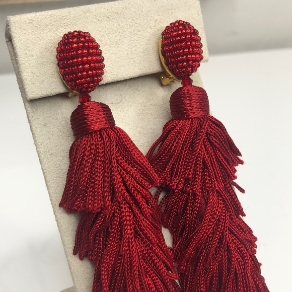Red Multilayered ClipOn Earrings